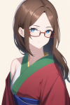 Brown hair, shoulder-length hair, blue eyes, red glasses, green kimono s-1271083607.png
